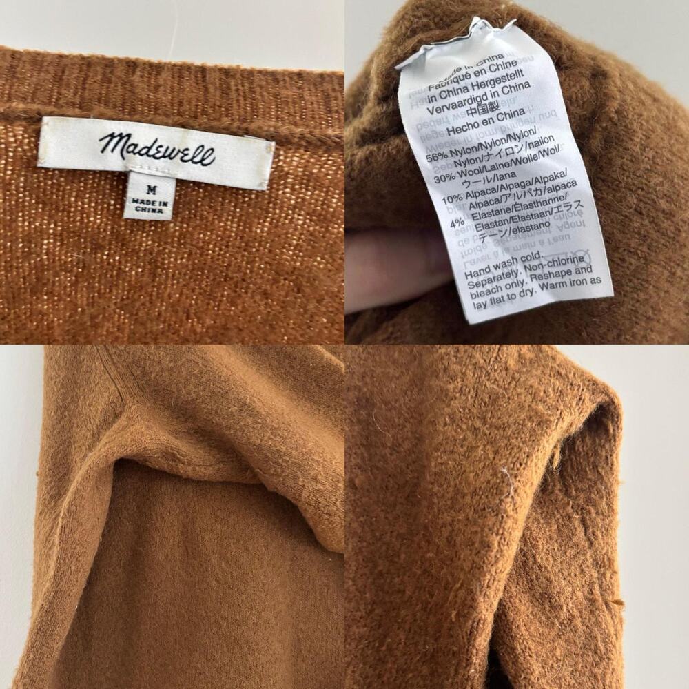 Madewell Wrap Front Sweater Camel Alpaca Wool Blend Coziest Yarn Size Medium - Picture 3 of 15